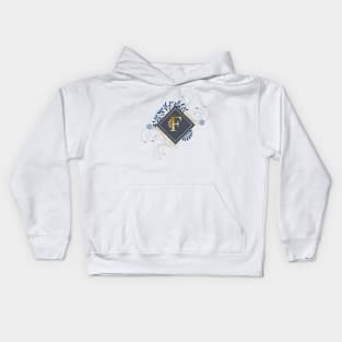 F, blue and gold initial monogram. Kids Hoodie